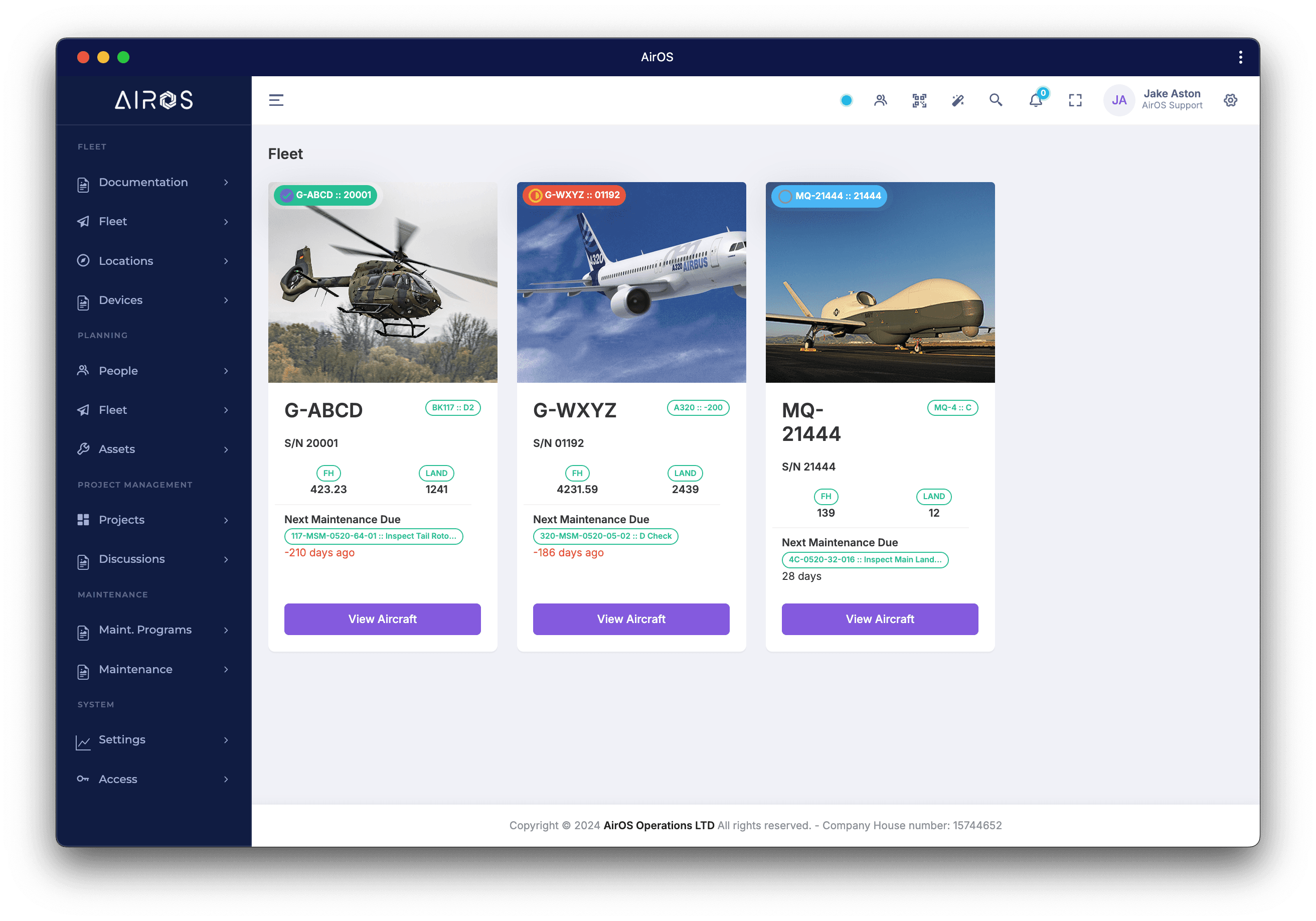 AirOS desktop operational workspace