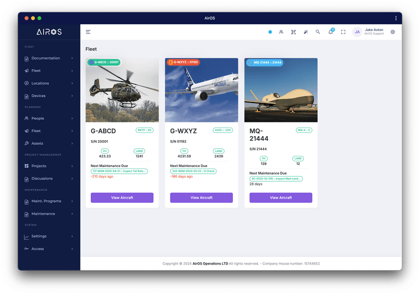 AirOS desktop operational workspace
